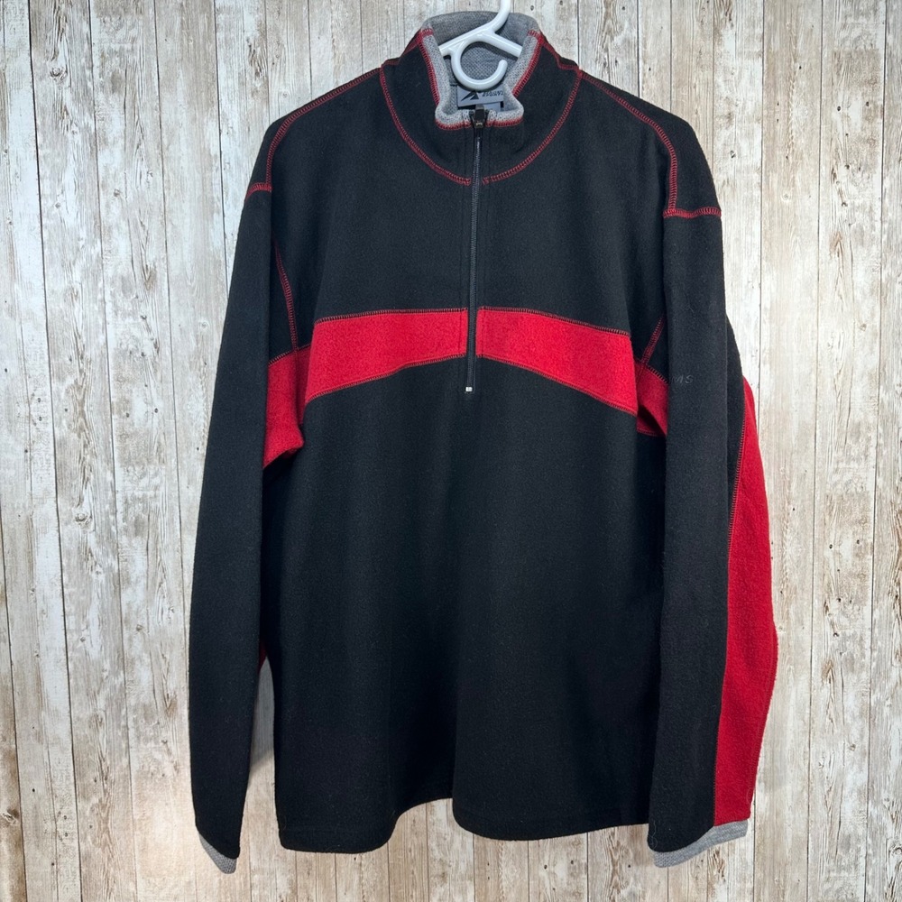 Eastern Mountain Sports Mens‎ Pullover Fleece Wool Blend Black Red Color Block L